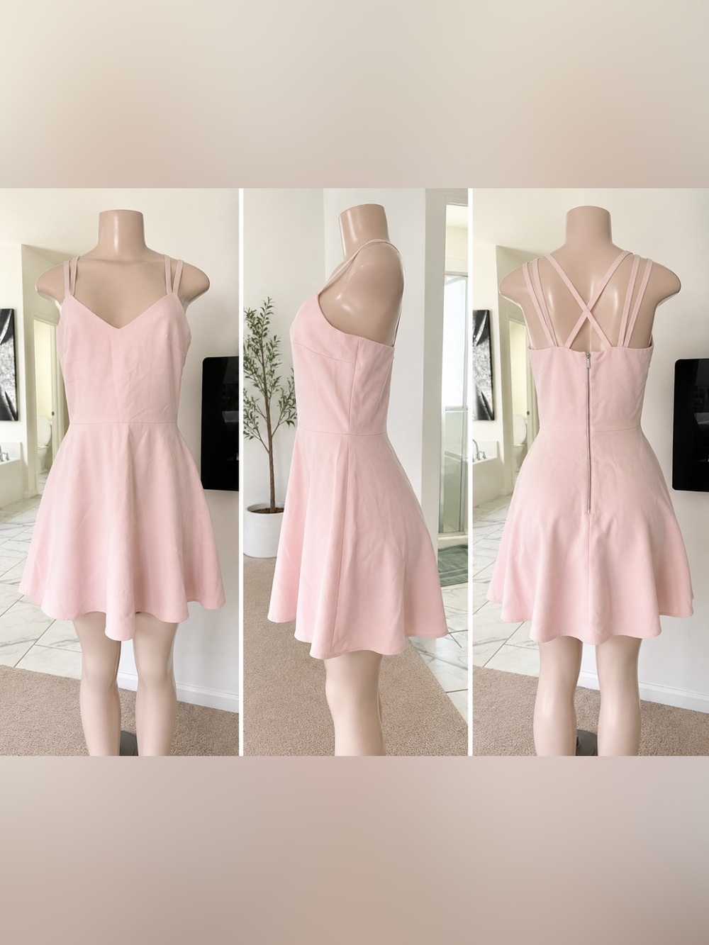 French Connection Blush Pink Double-Strap Fit & Flare Mini Dress